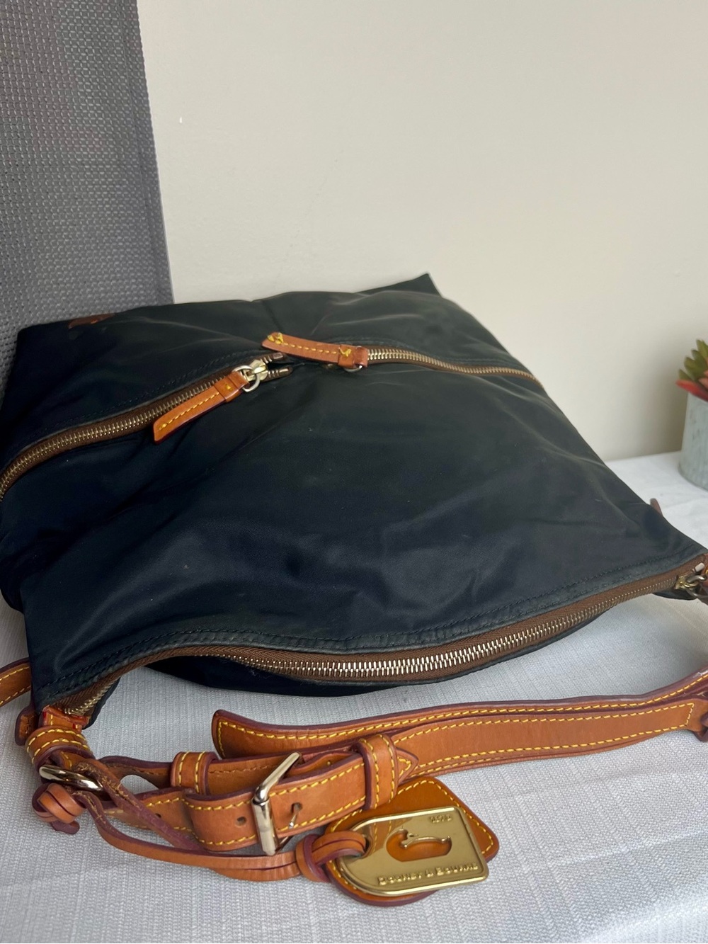 Dooney & Bourke Black Nylon Shoulder Bag with Brown Leather Trim - Picture 3 of 9